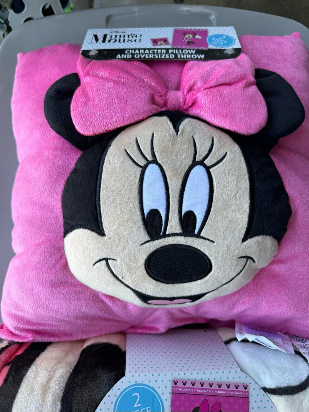 Disney Minnie Mouse Pink Character Pillow and Oversized Throw - 2 Piece Set